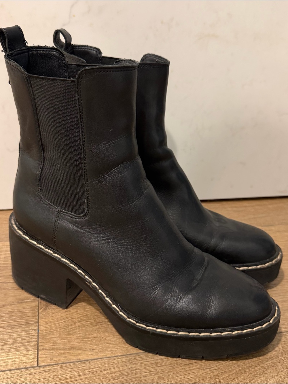Sam Edelman Black Leather Platform Chelsea Boots size 10
